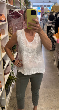 Thumbnail for Ellie Embroidered Singlet Top - White