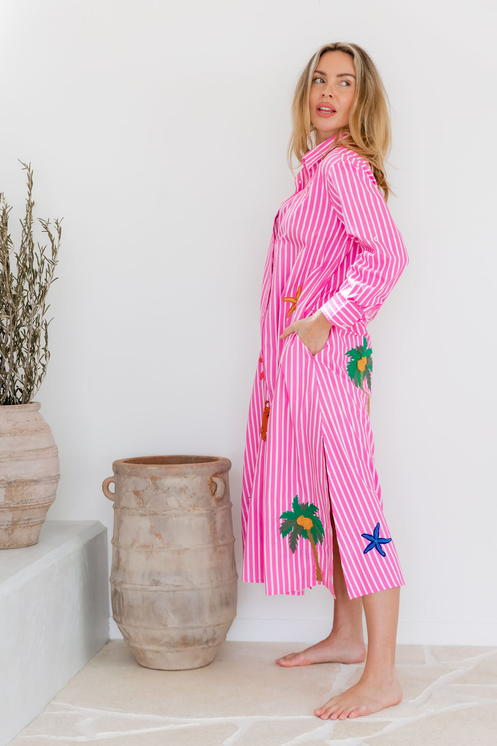 Maldives Shirt Dress - Pink Stripe