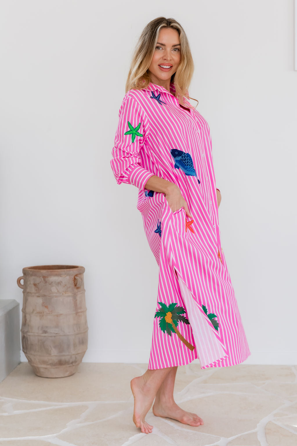 Maldives Shirt Dress - Pink Stripe