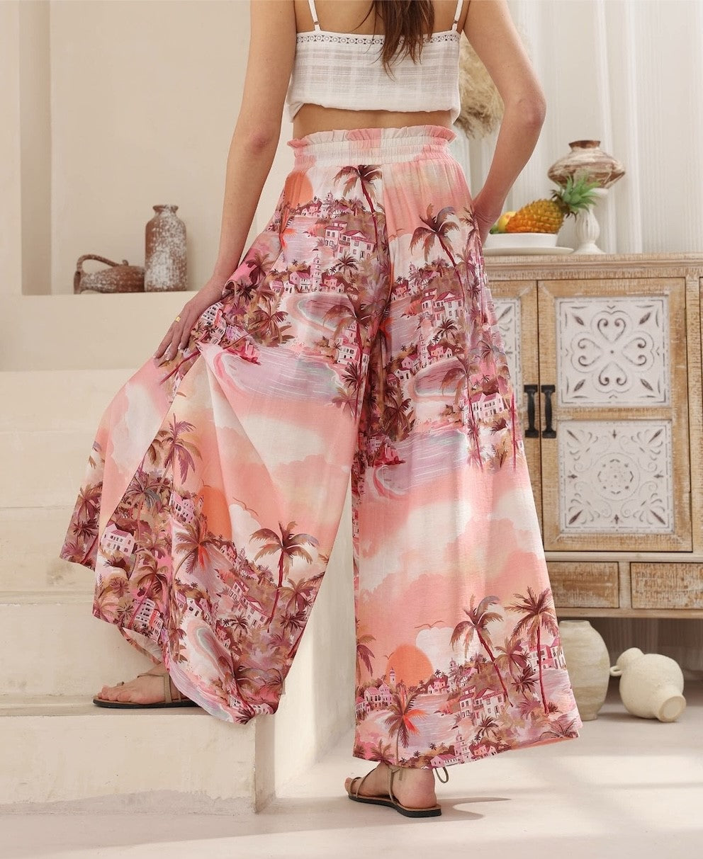 Eadie Wide Leg Pants - Pink Sunset