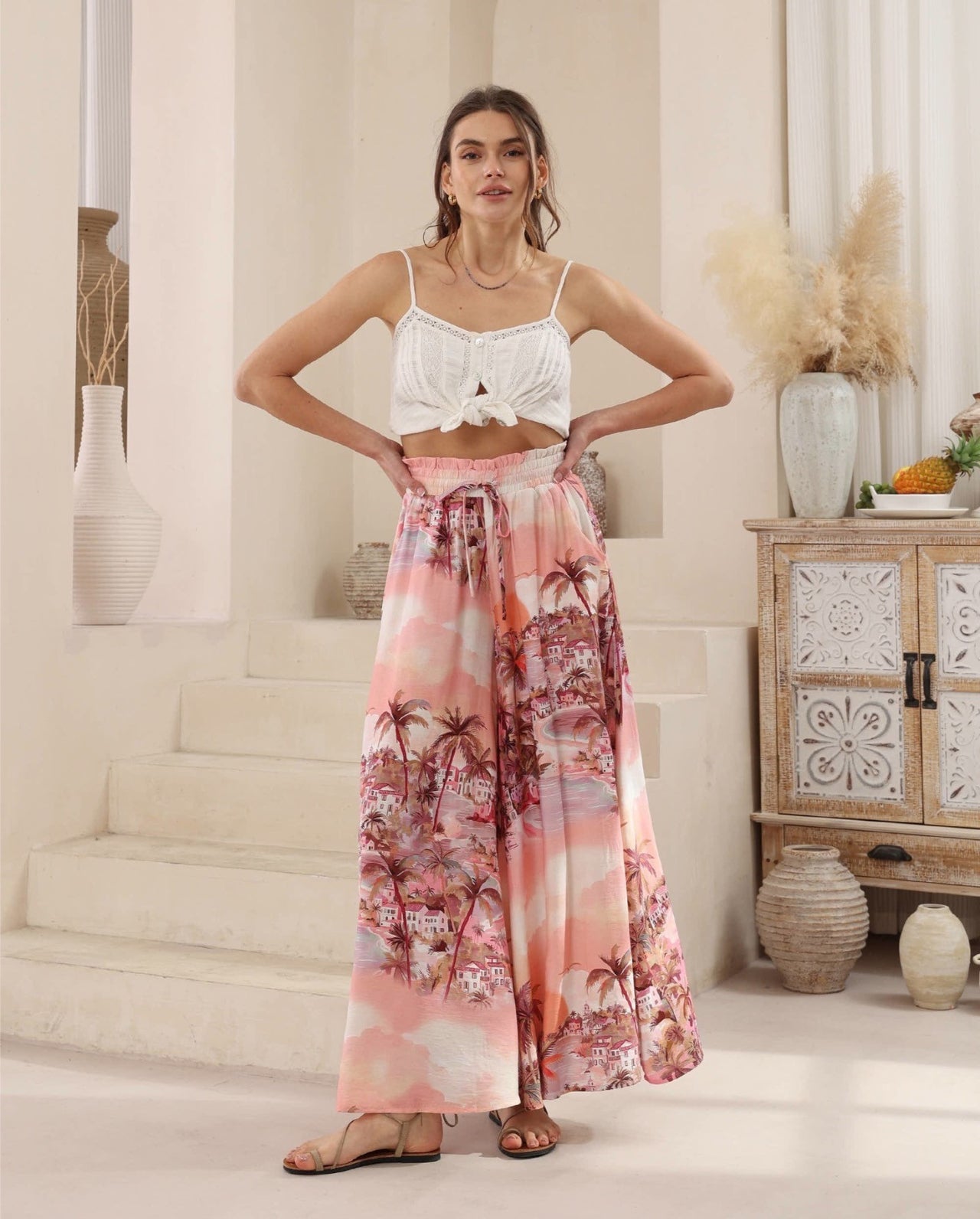 Eadie Wide Leg Pants - Pink Sunset