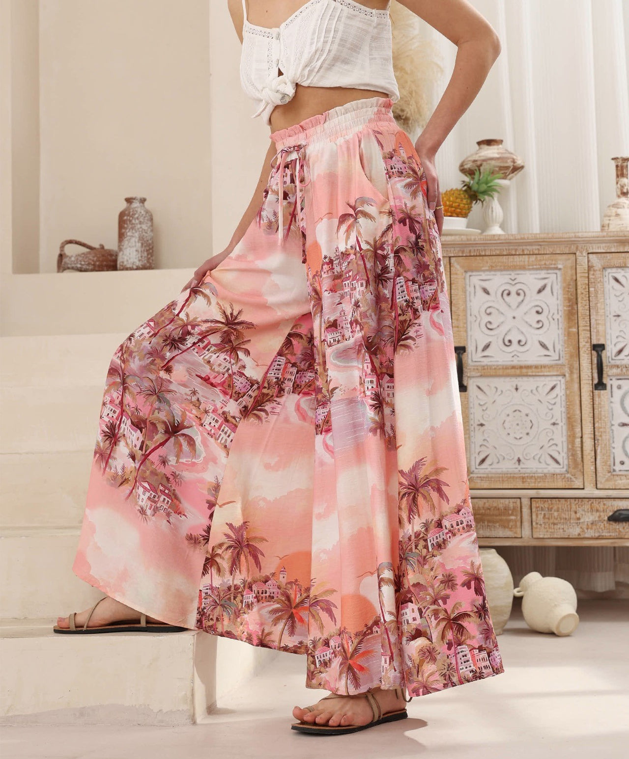 Eadie Wide Leg Pants - Pink Sunset