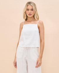 Thumbnail for Sandra Tie Back Singlet Top - White