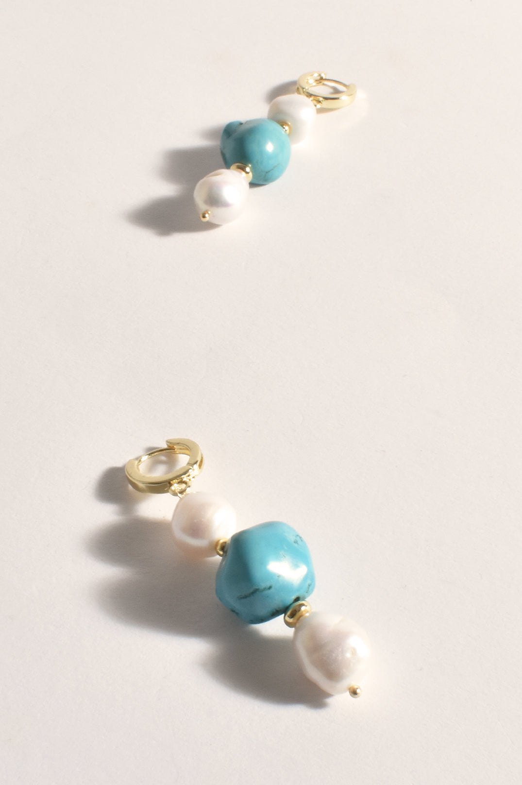 Trio Stone Pearl Hoops - Turquoise