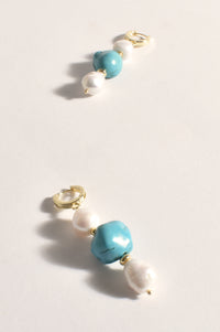 Thumbnail for Trio Stone Pearl Hoops - Turquoise