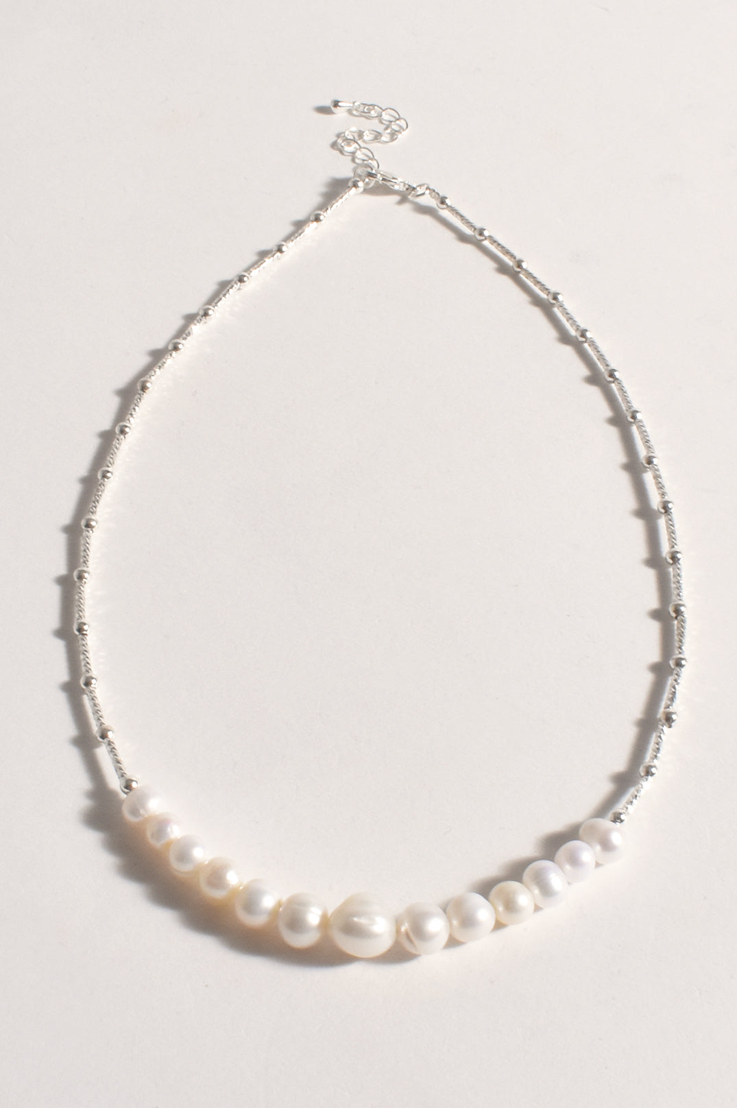 Pearl Front Necklace - Silver