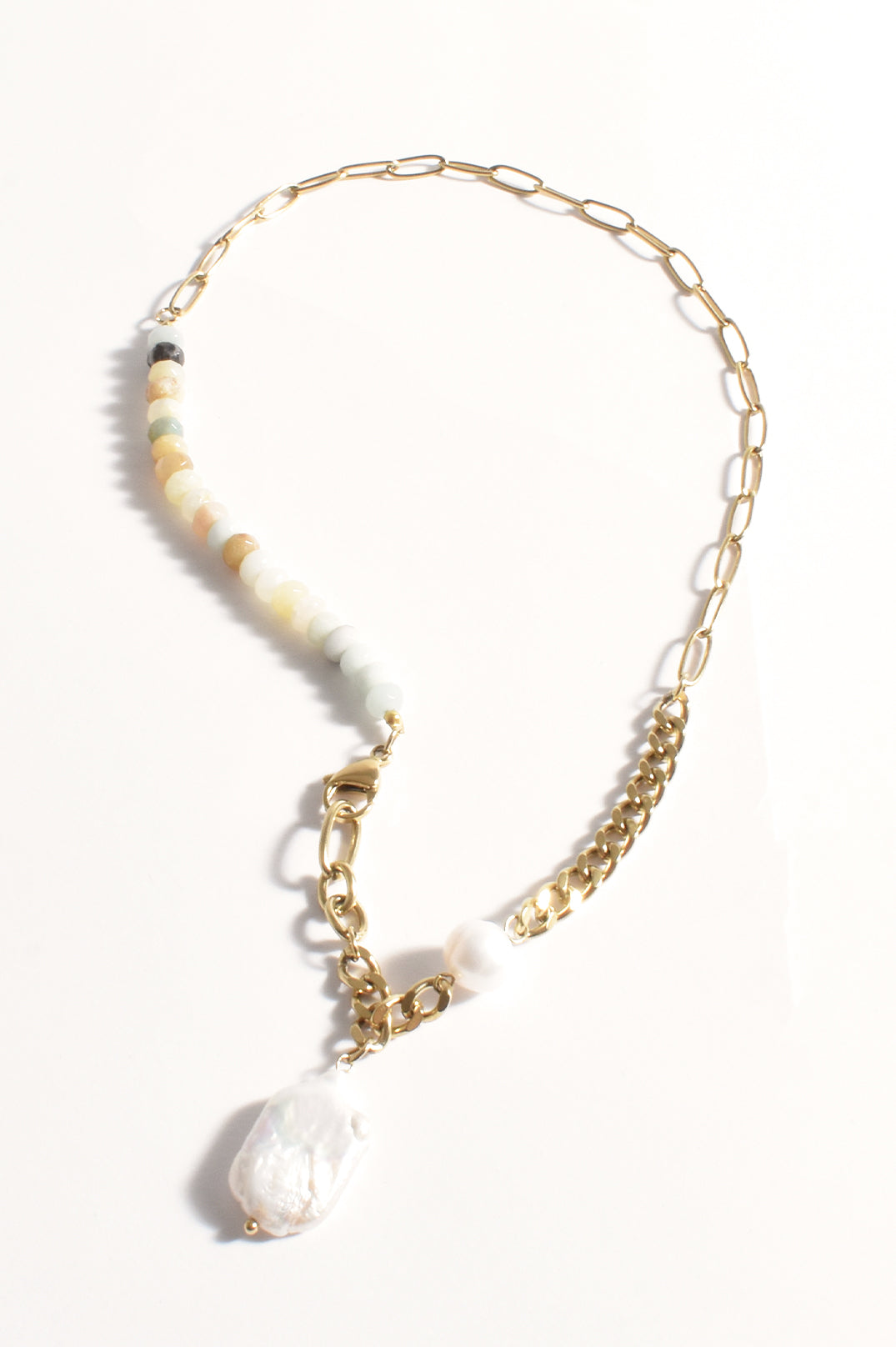 Stone Panel Pearl Pendant Necklace