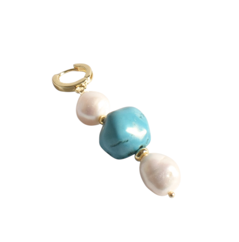 Trio Stone Pearl Hoops - Turquoise