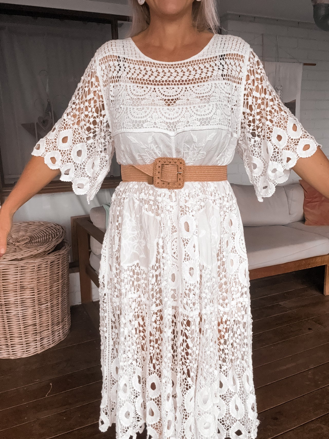 Cecelia Crochet Dress - White