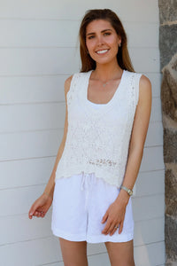 Thumbnail for Vine Crochet Vest - White