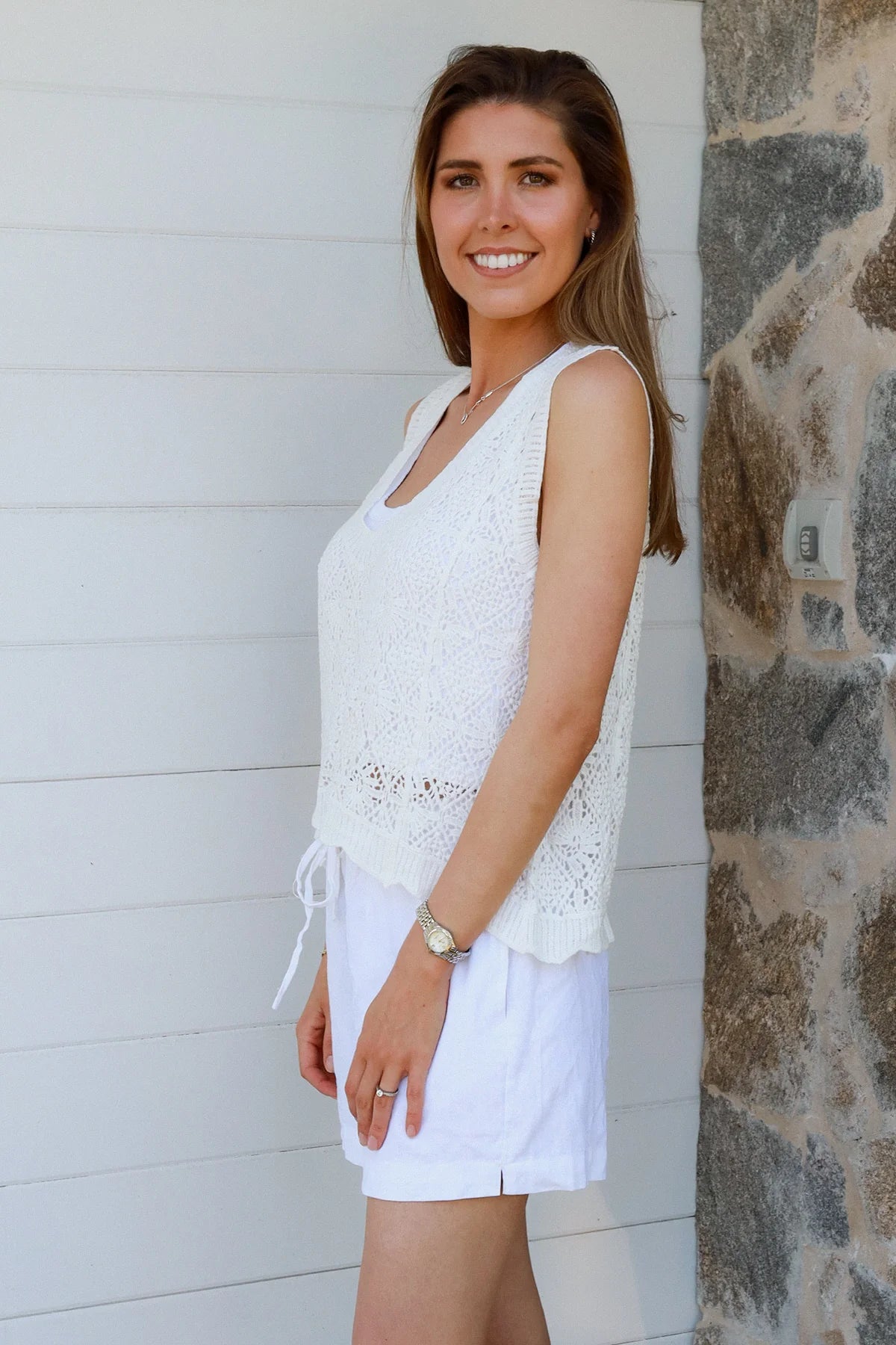 Vine Crochet Vest - White