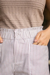 Thumbnail for Carly Shorts - Oatmeal Stripe