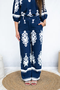 Thumbnail for Gerry Pants - Navy Filigree