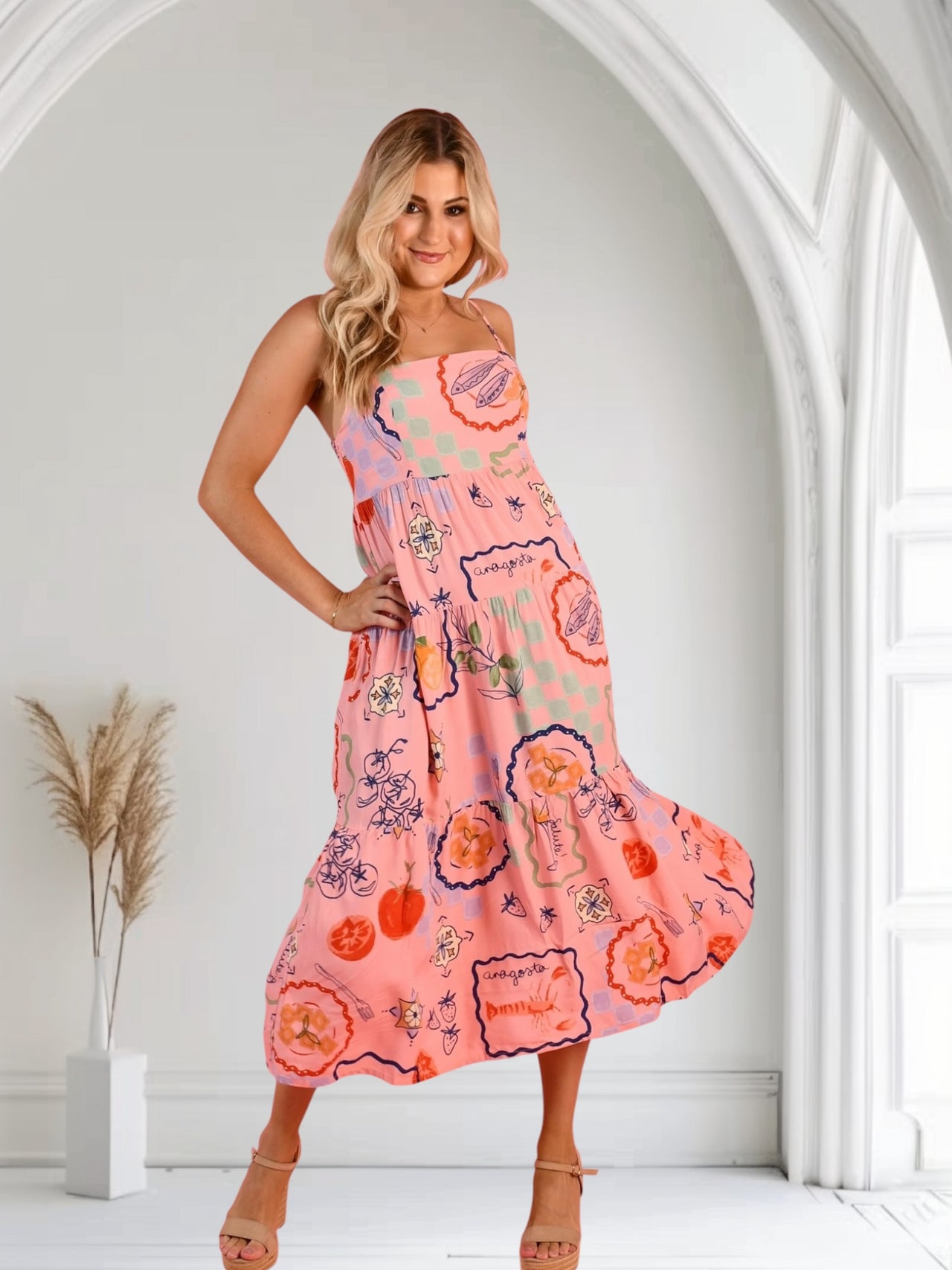 Arie Midi Dress - Melon