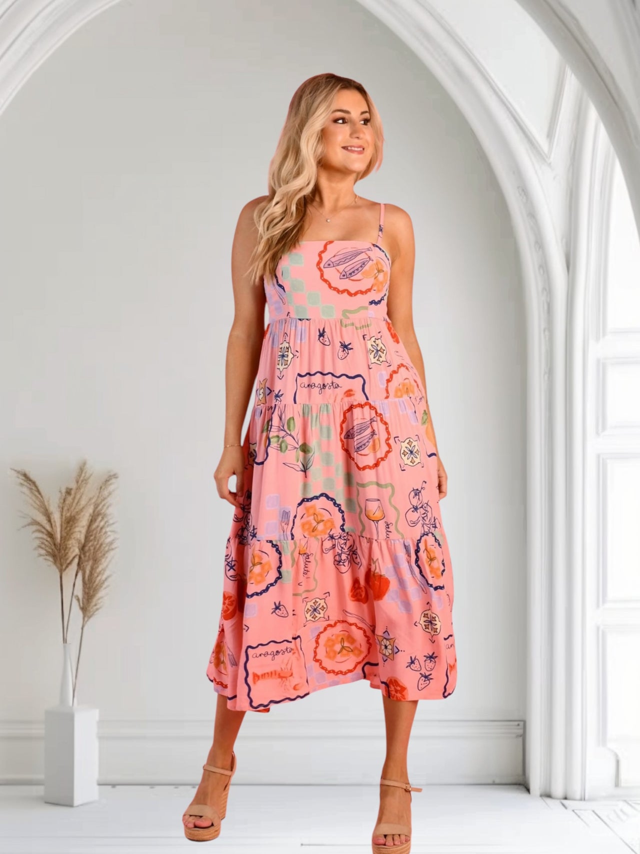 Arie Midi Dress - Melon