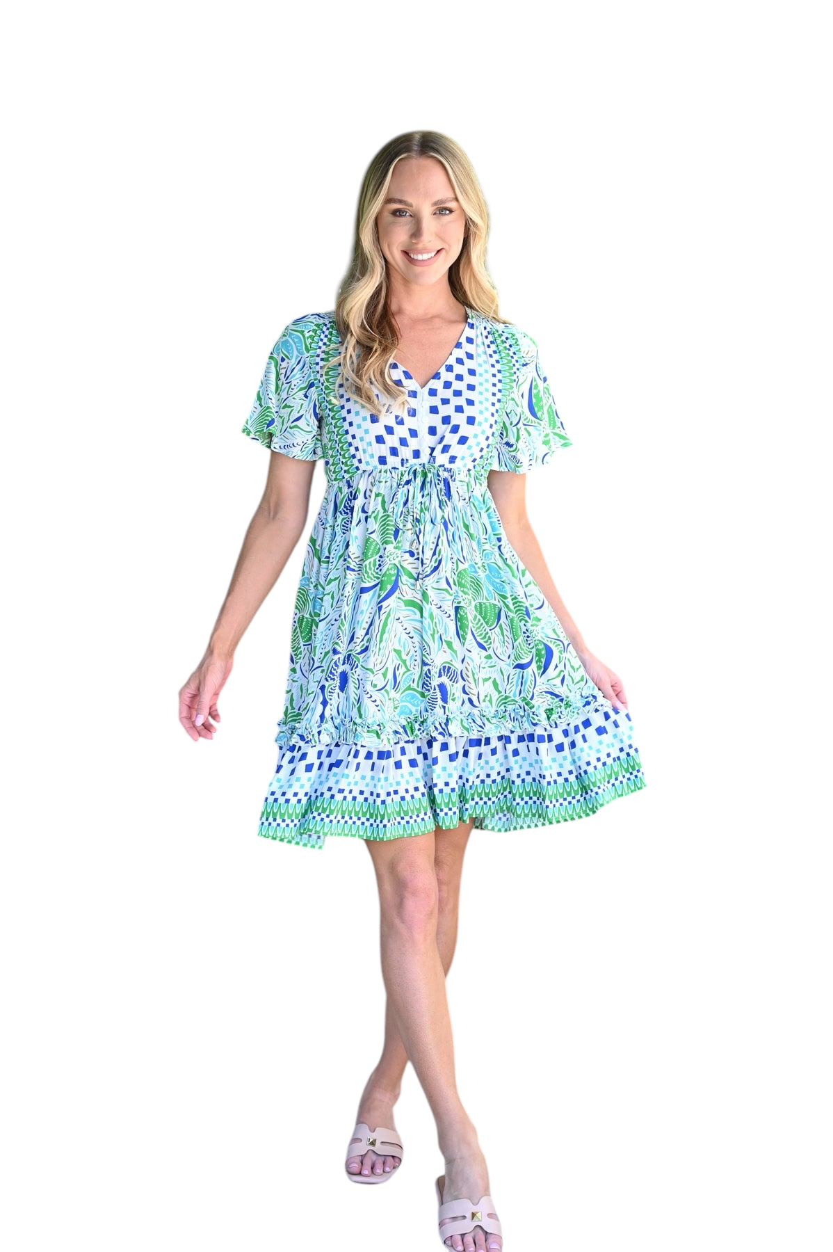 Ayana Mini Dress - Green Blue