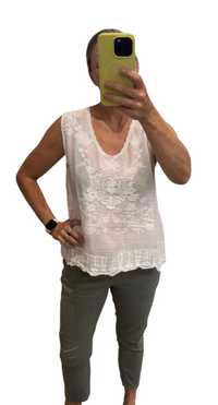 Thumbnail for Ellie Embroidered Singlet Top - White