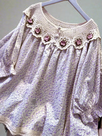 Thumbnail for Carmilla Cotton Crochet Top - Lavender