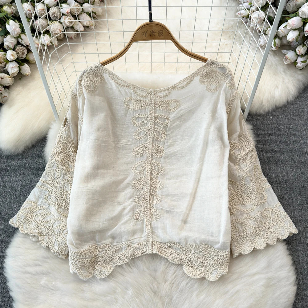 Emy Embroidered Blouse - Natural