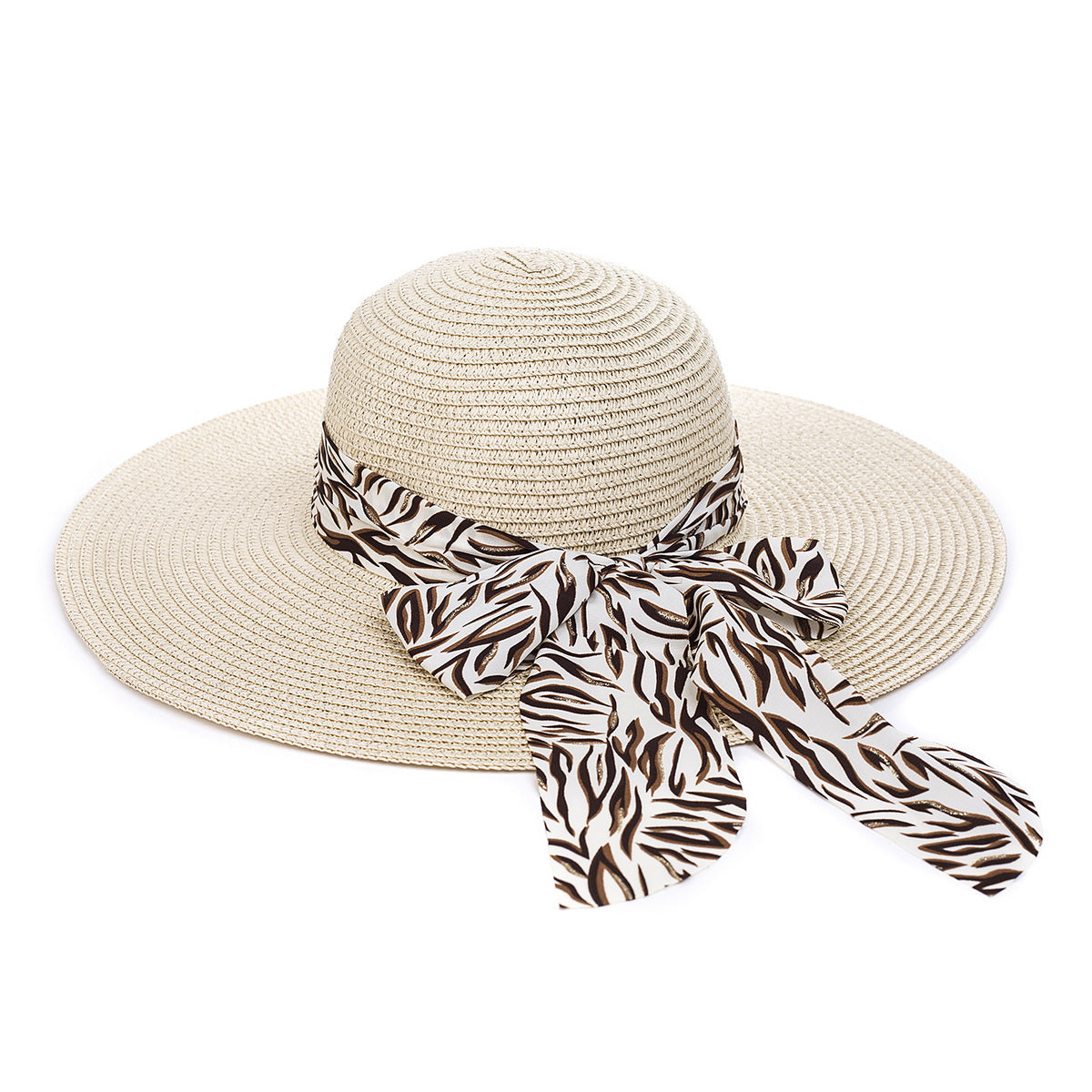 Sun Hat - Beige Zebra Ribbon