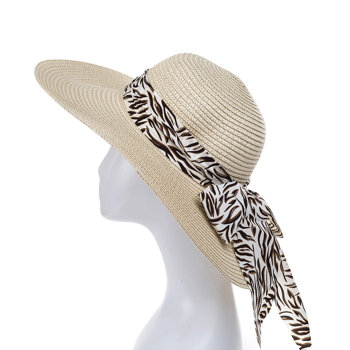 Sun Hat - Beige Zebra Ribbon