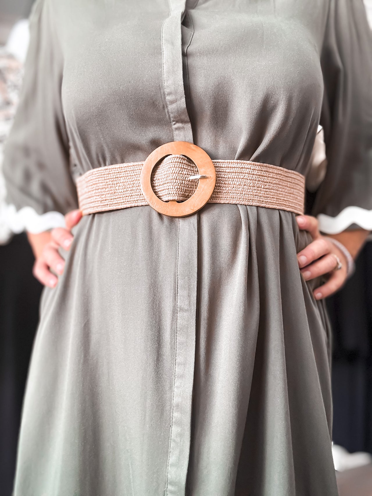 Sandy Belt - Natural with Brown Timber Round Buckle