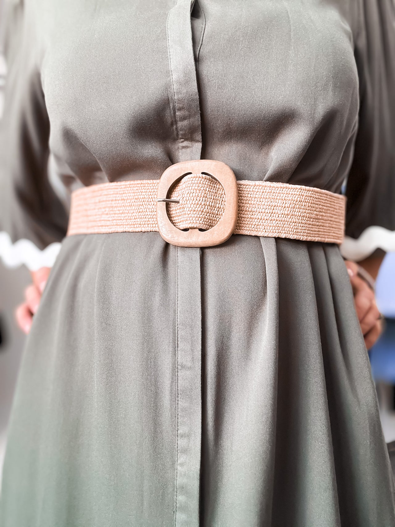 Sandy Belt - Natural with Square Timber Buckle